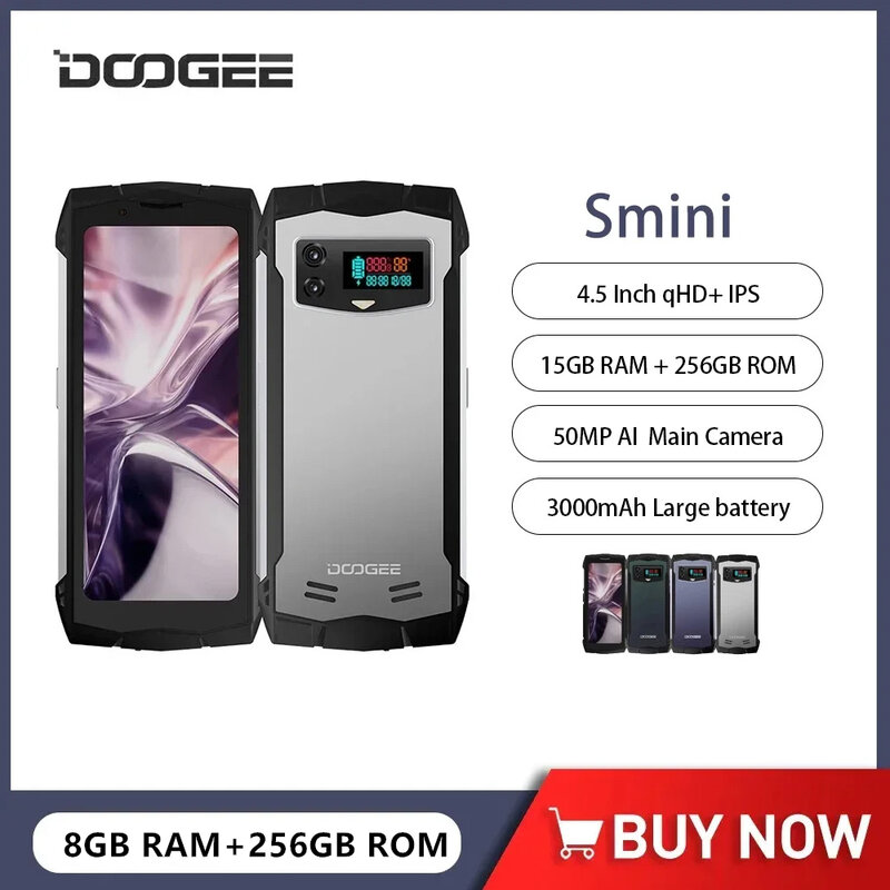 DOOGEE-Smartphone robusto Smini, celular 4G, 4.5 Polegada display, Octa Core, 8GB, 256GB, Android 13, 50MP, 3000mAh, 18W, NFC