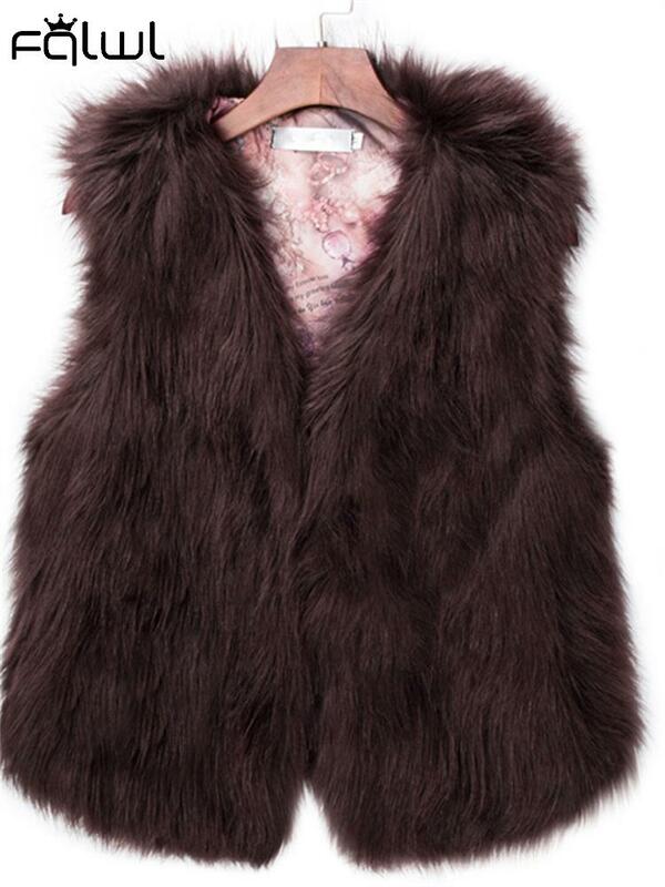 Habbris-Chaleco de piel de zorro sintético para mujer, chaqueta gruesa y cálida sin mangas, ropa de abrigo para invierno, novedad de 2023