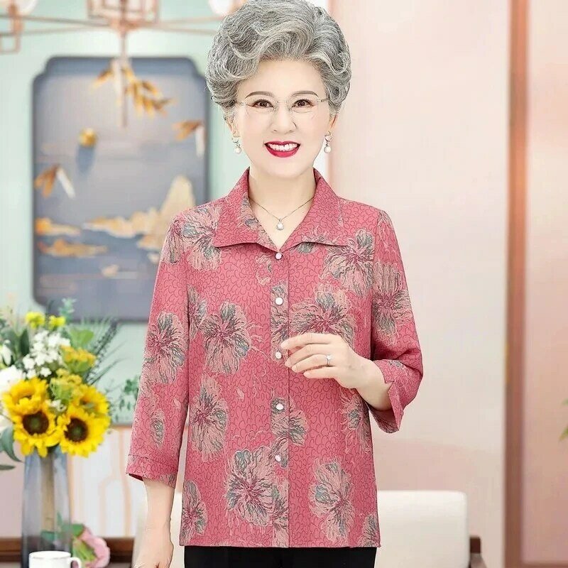 Old lady Seven Points Sleeve Large Size Shirt Tops Coat Summer Clothing For Middle-aged Elderly People Thin Style Blouse Jacket