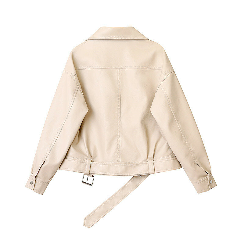 Modna krótka sztuczna płaszcz skórzany odzież damska PU 2023 wiosenny i jesienny nowy Casual motocyklowa kurtka damska luźna odzież G2532
