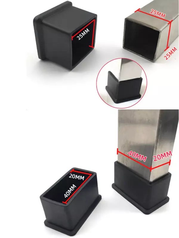 Schwarz pvc quadratische stuhl bein kappen gummi möbel fuß polster rutsch feste abdeckungen bodenschutz pads tisch abdeckungen unten