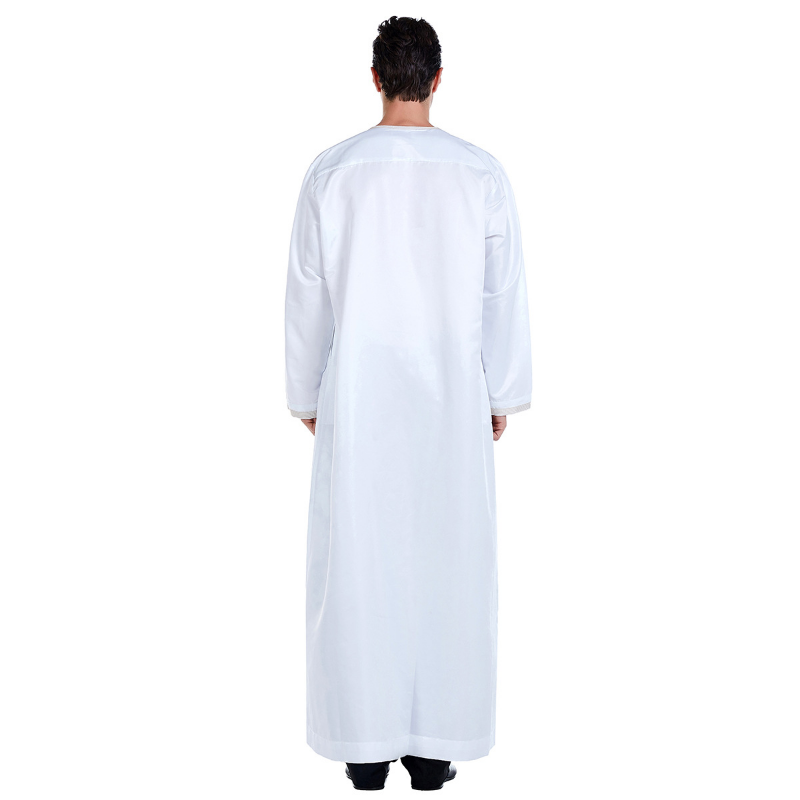 Manga comprida em torno do pescoço para homens, Jubba solto simples, roupas masculinas muçulmanas da Arábia Saudita, cor sólida, Thobes do Oriente Médio, 2021