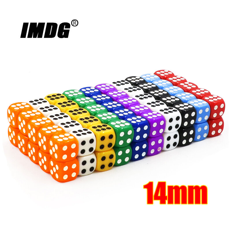 아크릴 게임 주사위 액세서리 #14 라운드 코너 큐브, 다채로운 도트 마시는 주사위, 팩 당 100 개, 14mm
