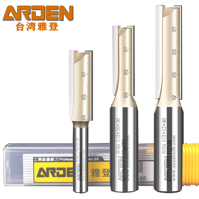 ARDEN-Metric 2 Flauta Straight Router Bit, 1/4, 1/2 Inch Haste, 3-25mm Diâmetro de corte, Carbide Slotted Cutting, Escultura para Madeira, MDF
