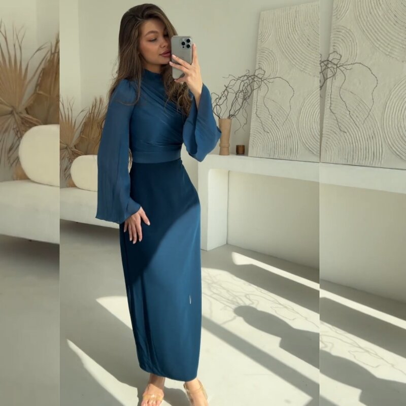    Saudi Arabia Jersey Pleat Quinceanera A-line High Collar Bespoke Occasion Gown Midi es  Dresses