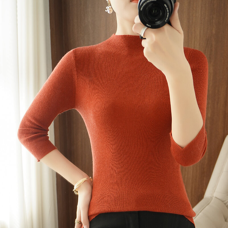 봄 여름 여성 스웨터 반 터틀넥 일곱 Sleeve 니트 스웨터 22 New Pullover 얇은 반소매 슬림 피트