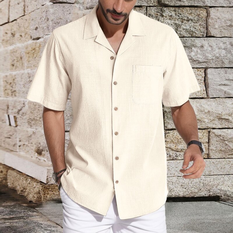 Men's Summer Casual Loose Beach Short Sleeved Shirt Shirt Adult Rompers Men N B