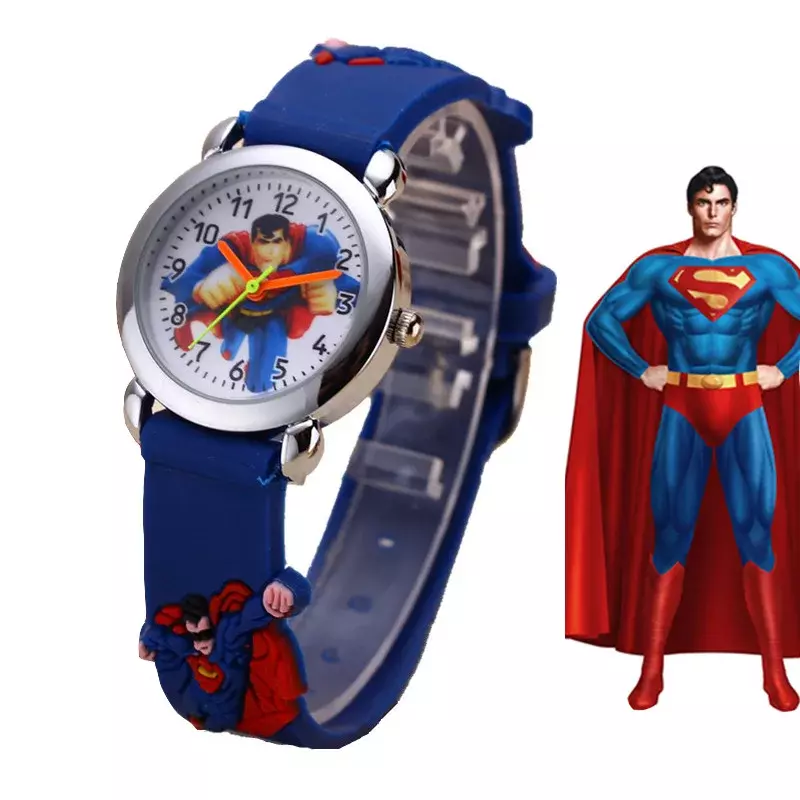 Disney-Reloj de pulsera con anillo de solapa de cuarzo de silicona, Superman, Minnie, Spider Man, regalo creativo para estudiantes de escuela primaria