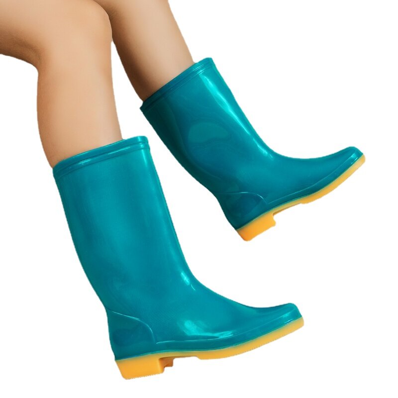 Stivali da pioggia per donna punta tonda tacco grosso stivale a metà polpaccio scarpe da donna con piattaforma antiscivolo impermeabile all'aperto 2023 moda autunnale
