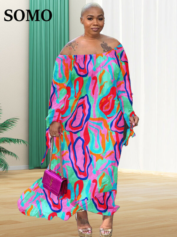 SOMO Plus Size Africa Maxi Dress nuovo In abiti estivi formale sciolto stampa floreale ElegantOutfits Dropshipping all'ingrosso 2023