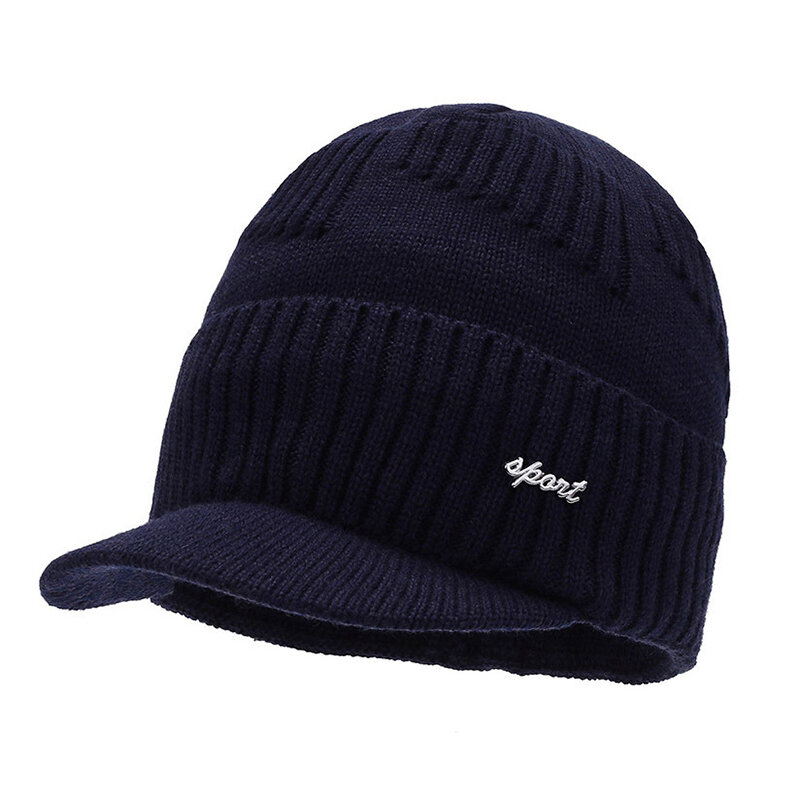 Unisex Warm Winter Hat Stylish Add Velvet Lined Soft Beanie Cap With Brim Thick Knitted Hats For Men Women