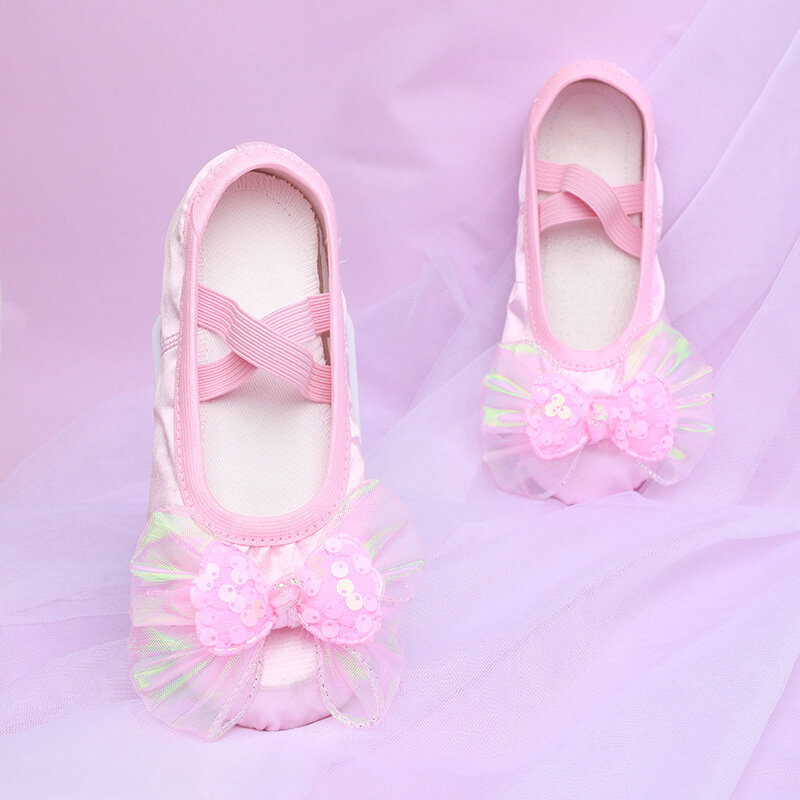 Girls' dance shoes with soft soles child ballet dance cat claw shoes cute bow stage performance shoes yoga training shoes womens