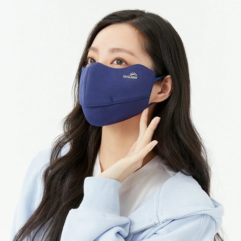 Ohsunny Women Winter Windproof Dust-Proof Keep Warm Mask Sun Protection 3D Solid Color Open Breathable 2 Layers Cycling Facemask
