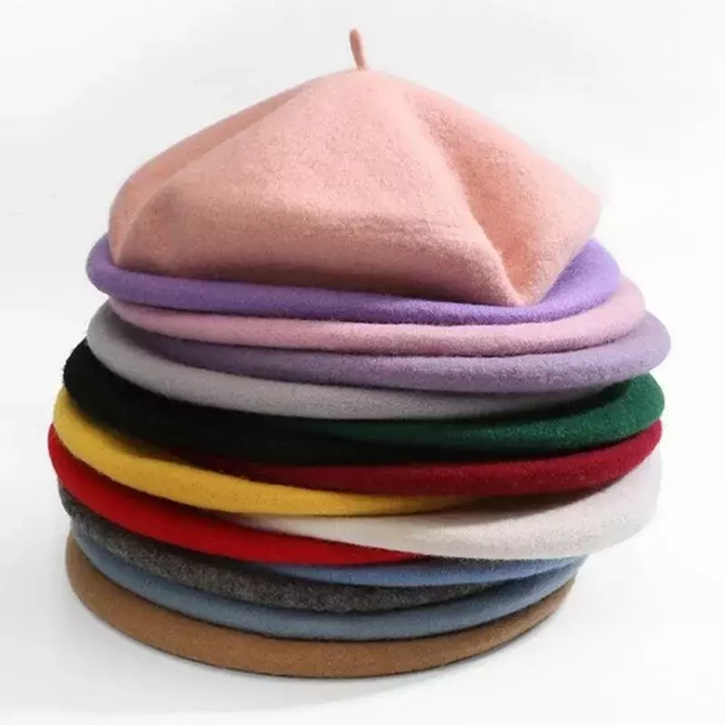 Vintage Plain Beret Cap Beanie Hat French Style Women Girls Wool Warm Winter Hat Femme Hats Caps Street Fashion