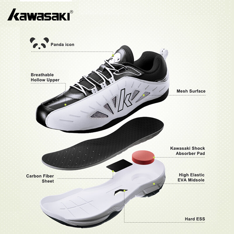 Kawasaki-Chaussures de badminton PANDA pour hommes et femmes, baskets professionnelles en fibre de carbone, chaussures de sport à absorption des chocs, B3327, 2024