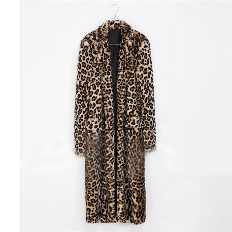 Abrigo largo de piel sintética para mujer, Chaqueta larga de leopardo, Europa, Invierno