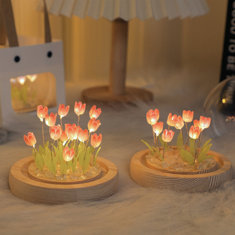 Tulip Light Material, Handmade Ornament Decorative Sleeping Lamp DIY Night Light for NightStand Bedroom Living Room Dorm Wedding
