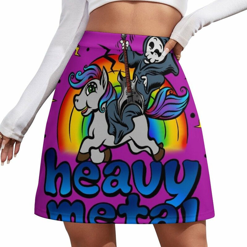 Heavy Metal Music Unicorn Pony Rainbow Pink Fan Mini Skirt korean style cosplay Women skirt womans clothing
