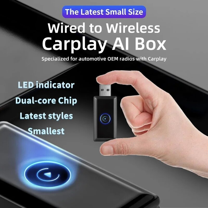 กล่อง MINI Ai LED สำหรับ Apple CarPlay ตัวรับสัญญาณ WiFi รถยนต์แบบมีสาย CarPlay ไปยัง CarPlay ไร้สาย USB ดองเกิลปลั๊กแอนด์เพลย์ Ai กล่อง