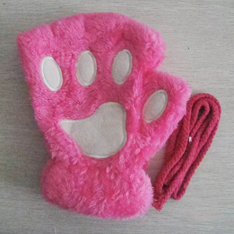 여성용 곰 봉제 고양이 발 발톱 장갑, 여성용 할로윈, 겨울 인조 모피 장갑, 두꺼운 반 손가락 장갑