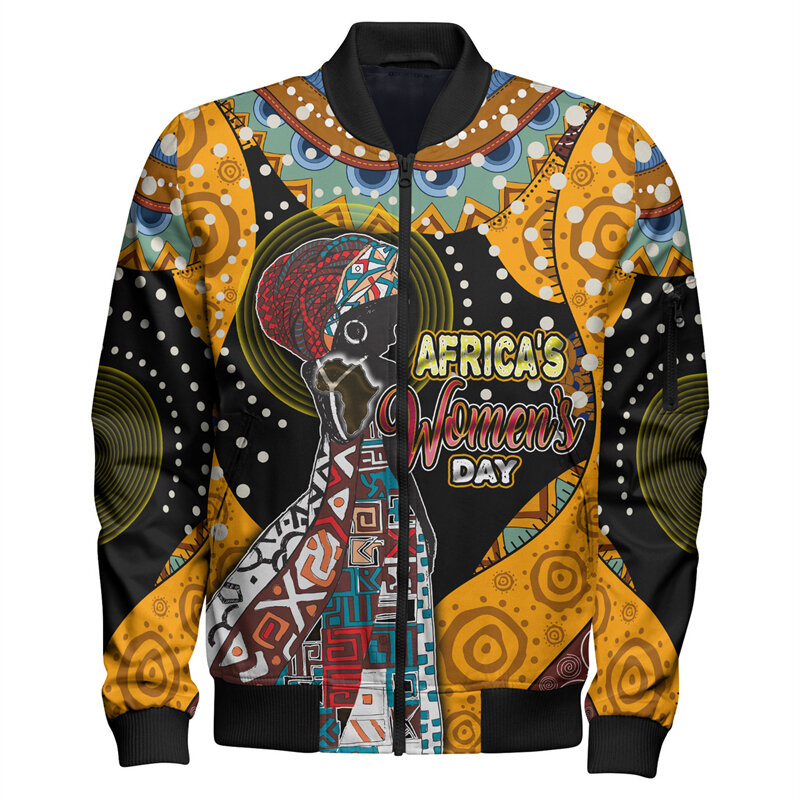 Chaqueta Bomber africana con cremallera para hombre y mujer, chaqueta con patrón 3D, abrigo Harajuku de Hip Hop, sudadera con cuello alto y cremallera, Tops, nueva moda