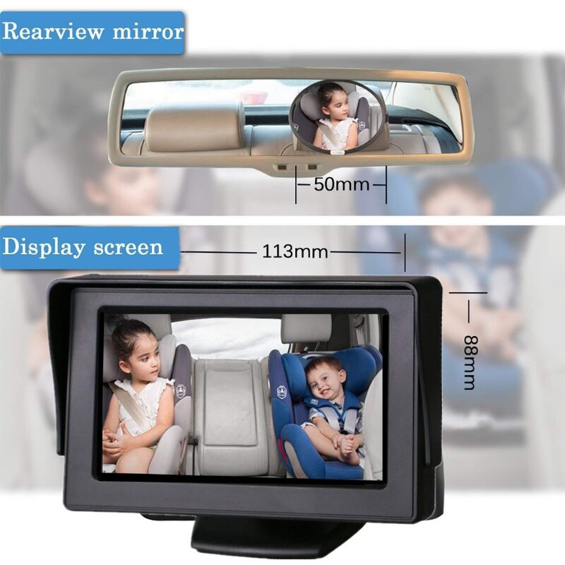 4.3inch Baby Child Car for Seat Mirror USB Socket Infants Safety Back for Seat with Night for Vision Camera 140°