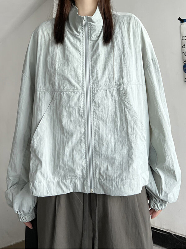 Giacca Casual da donna con colletto alla coreana sottile 2022 nuovo stile Safari giacche oversize traspiranti a maniche lunghe larghe
