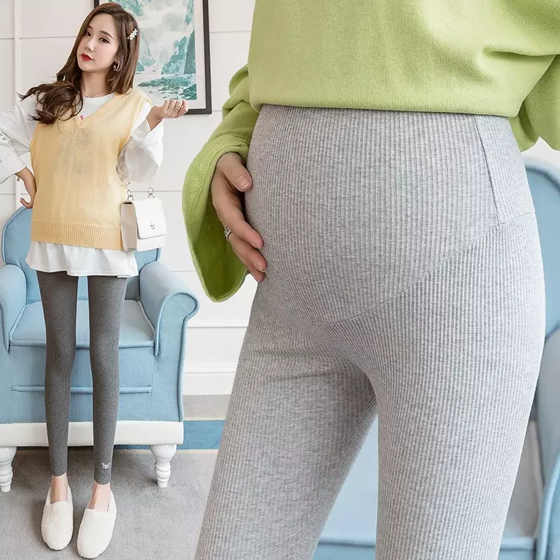 เลกกิ้งผู้หญิงตั้งครรภ์ปรับได้ไซส์ใหญ่เสื้อผ้าคุณแม่เอวสูงผ้าคอตตอนเนื้อบางมี3สีกางเกงคุณแม่ใหม่