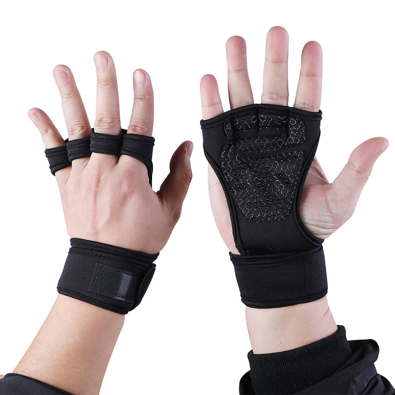 ยกน้ำหนักผู้ชาย/ผู้หญิงครึ่งนิ้วถุงมือออกกำลังกายการฝึกอบรมถุงมือเพาะกายดัมเบลล์ออกกำลังกายครึ่งกันรอยนิ้วมือ