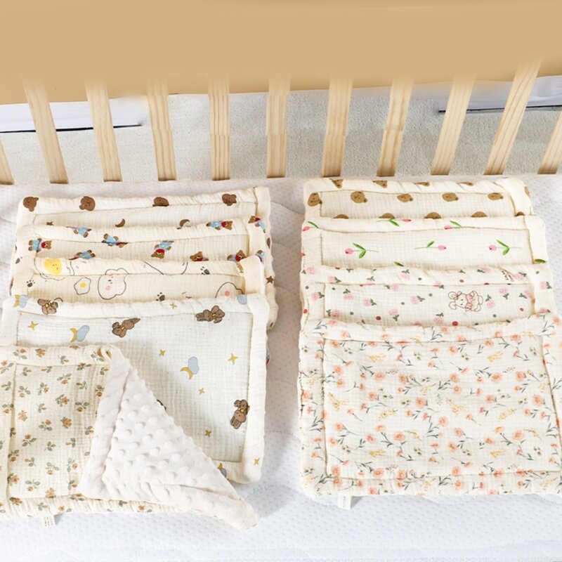 F62D Almohada algodón y transpirable para bebé, almohada ergonómica para bebé, almohada para niño con bonito estampado,
