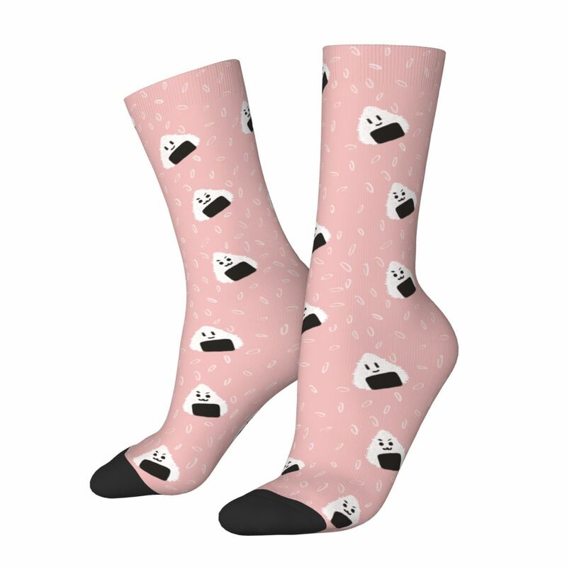 Casual Onigiri Football Socks Sushi Food Cute Polyester Middle Tube Socks for Women Men