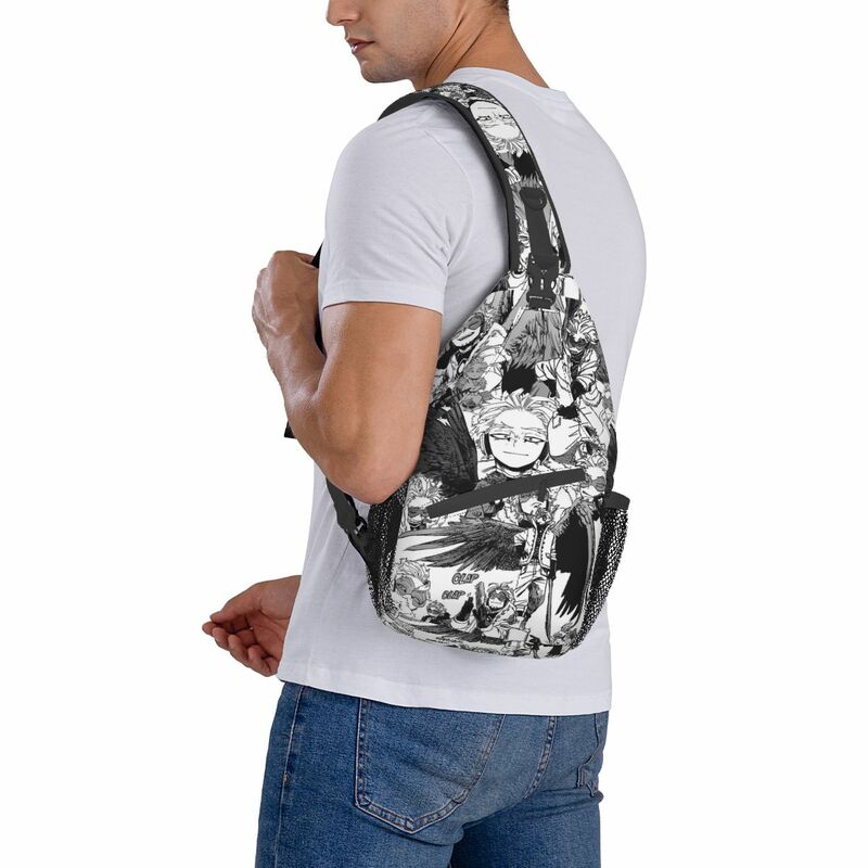 Нагрудная сумка Boku No My Hero академия, маленький рюкзак на плечо с коллажем Hawks для пеших прогулок и занятий спортом