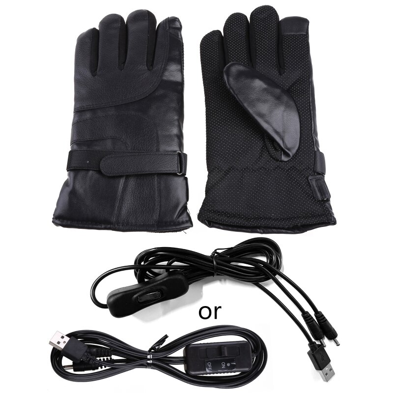 PU Leather Motorcycle Electric Heating Gloves wtih for Touch Screen Man DropShipping