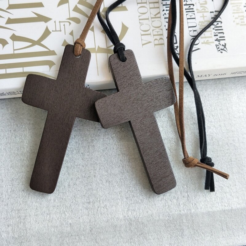 Collier pendentif croix en bois naturel, croix en bois faite à la main, Nina ifix, Jésus-Christ, ornements pour femmes et hommes