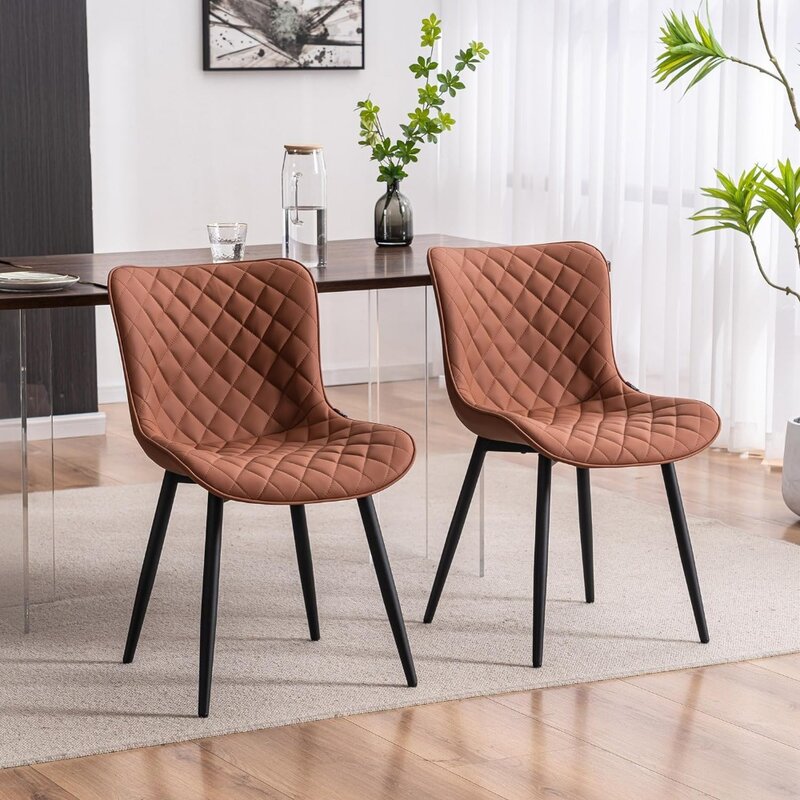 Кофейно-коричневые обеденные стулья набор из 2 современных бриллиантовых звезд среднего века мягкий акцент гостевой обеденный стул с металлической спинкой
