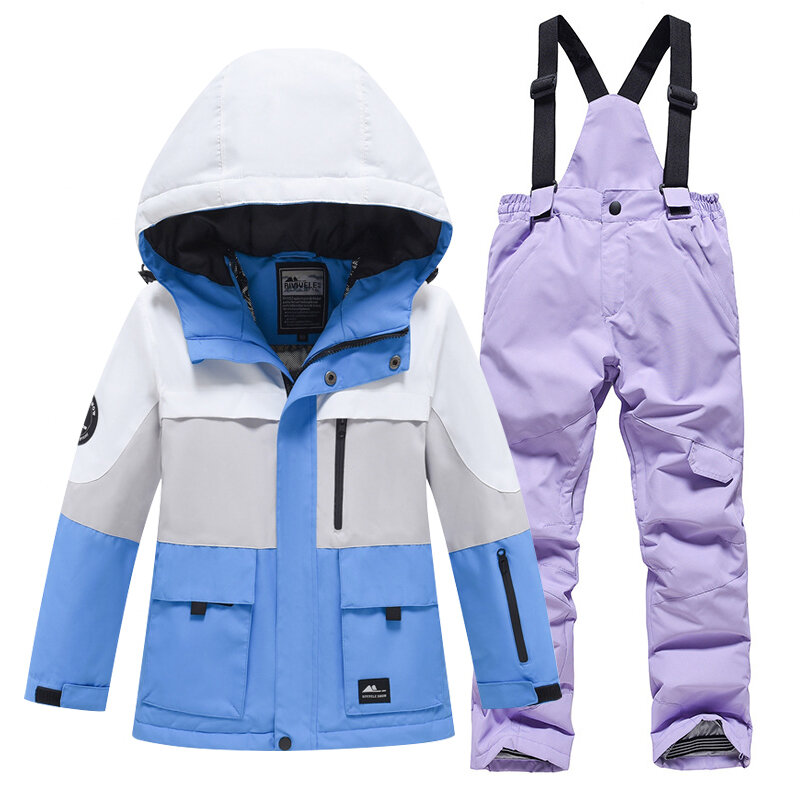 Conjunto de roupa de neve infantil, ternos de esqui quentes e impermeáveis, jaqueta e calças off-road,-30 ℃, 5-16 anos, luxo, meninos e meninas