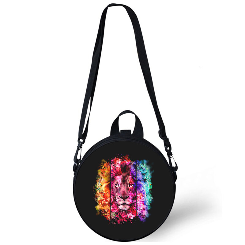 Bolso de hombro cruzado con estampado 3D De León para mujer, bolsa de guardería con ilustración feroz, Mini bolsa redonda