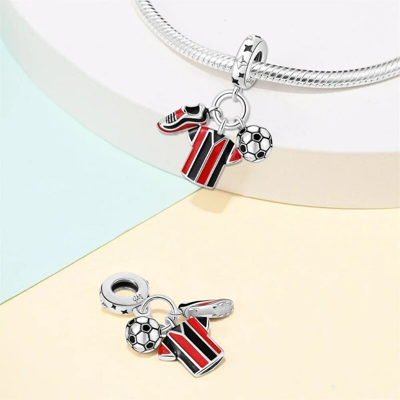 Sports and Fitness 925 Sterling Silver Red Robe Football Pendant Fit Pandora Bracelet Boutique Club Souvenir Event Gifts