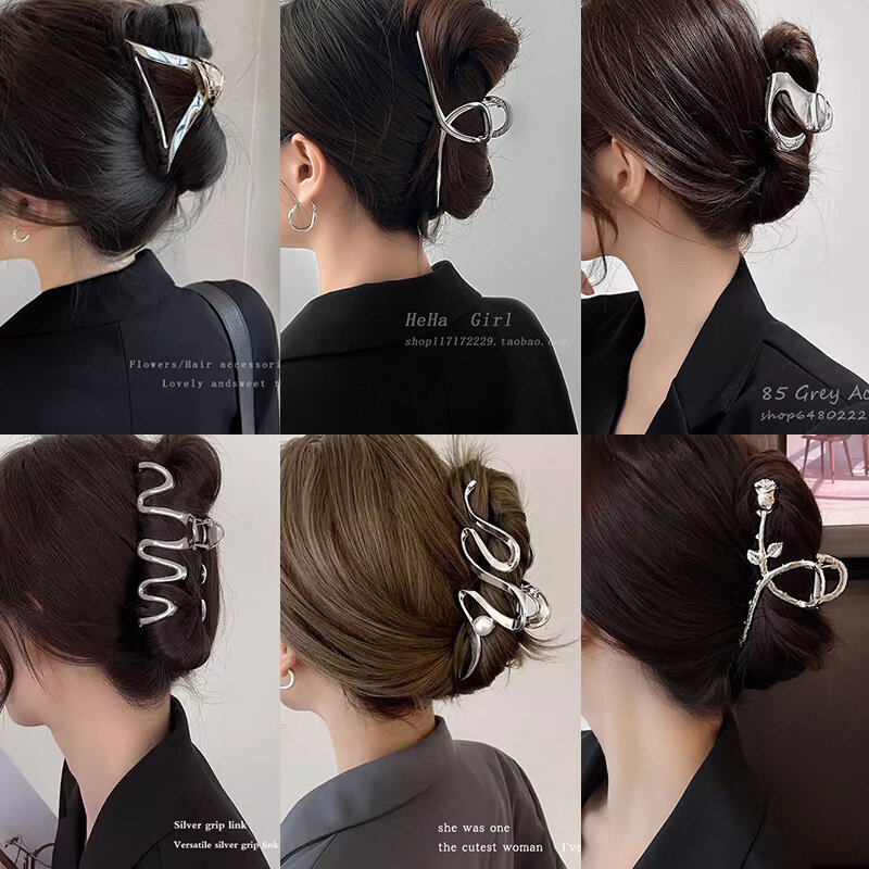 Vintage Silver Geometric Metal Hair Claw For Women Girls Long Hair Holder Headband Hair Claw Clip Fashion Hair Accessories
