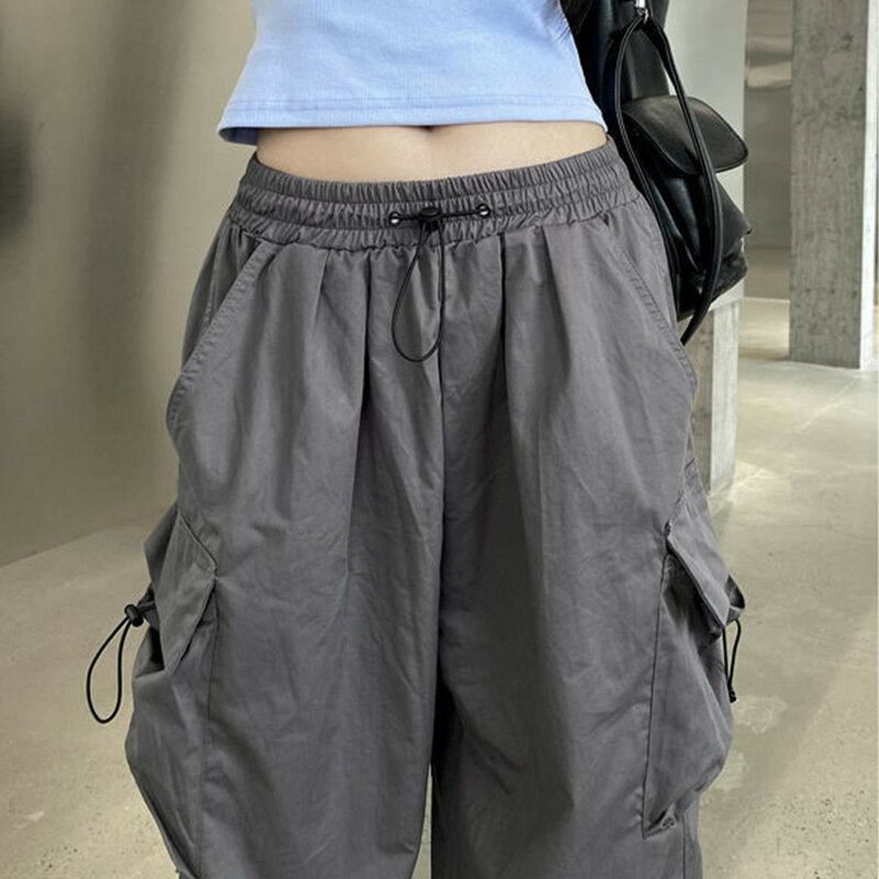 Ladies Baggy Cargo Pants Oversize Streetwear Hip Hop Joggers Sweatpants Drawstring Casual Loose Wide Leg Pants For Women 2023