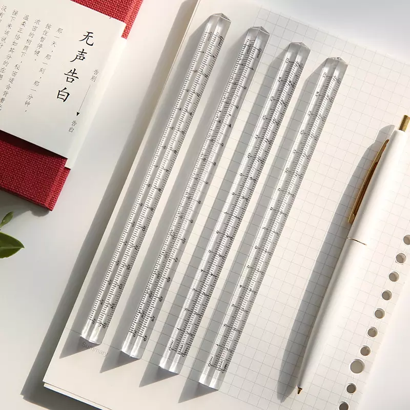 Règle droite triangulaire transparente simple, outils Kawaii, dessin animé, cadeau de bureau, mesure scolaire, 15cm, 20 cm