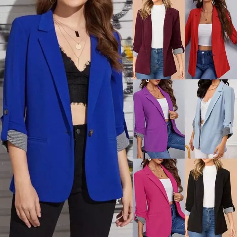 Women's Clothing Autumn and Winter Fashion Splicing Polo Collar Slim Fit Cardigan Style Suit Coat