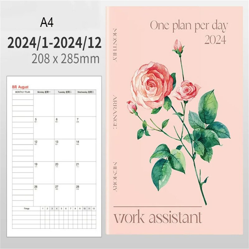 Cuaderno planificador de Agenda A4 A5 2024, calendario de 365 días, Bloc de notas, diario, planificador semanal, rastreador de hábitos, organizador de horarios de tiempo