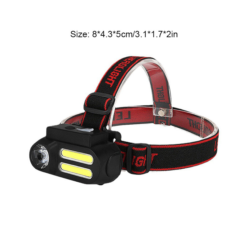 COB Headlamp Work Light Button Switch Flashlight with Elasticity Head Band for Hiking Traveling Cycling