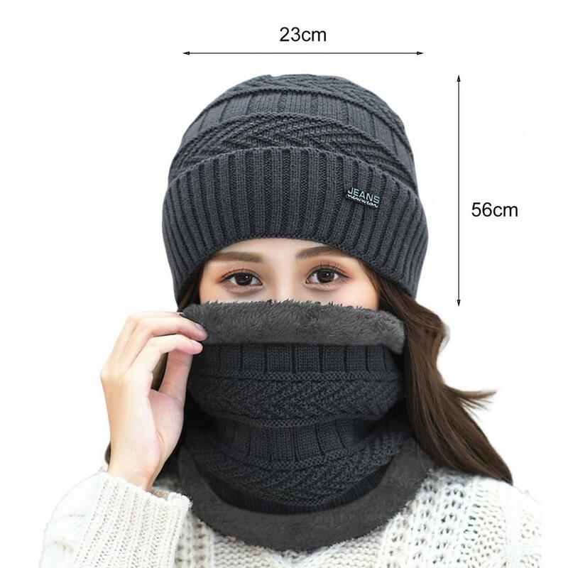 2Pcs/Set Women Hat Scarf Neck Protection Set Thicken Elastic Knitted Hat Face Cover Coldproof Winter Cap Scarf For Outdoor