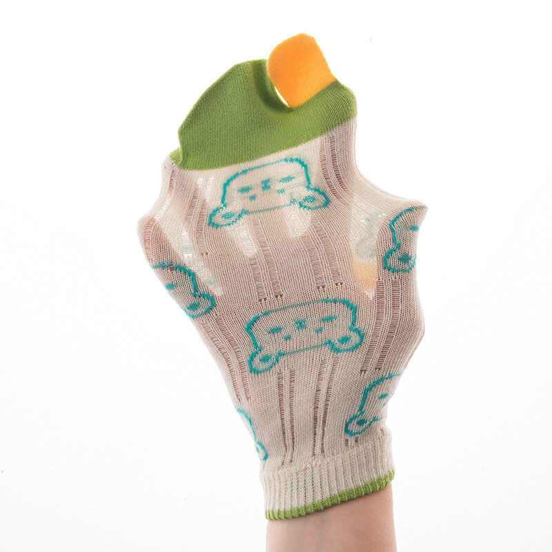 5 Pairs Ultra-thin Cartoon Two Toe Tabi Socks Cute Animal Bear Head 2 Finger Knitted Cotton Socks for 3-6-12Y Baby Boys Girls