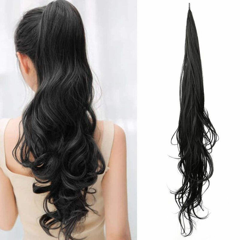 32 calowy syntetyczny kucyk długi warstwowy elastyczny Wrap wokół fałszywe do kucyka z włosów rozszerzenia naturalne kręcone Hairpiece dla kobiet