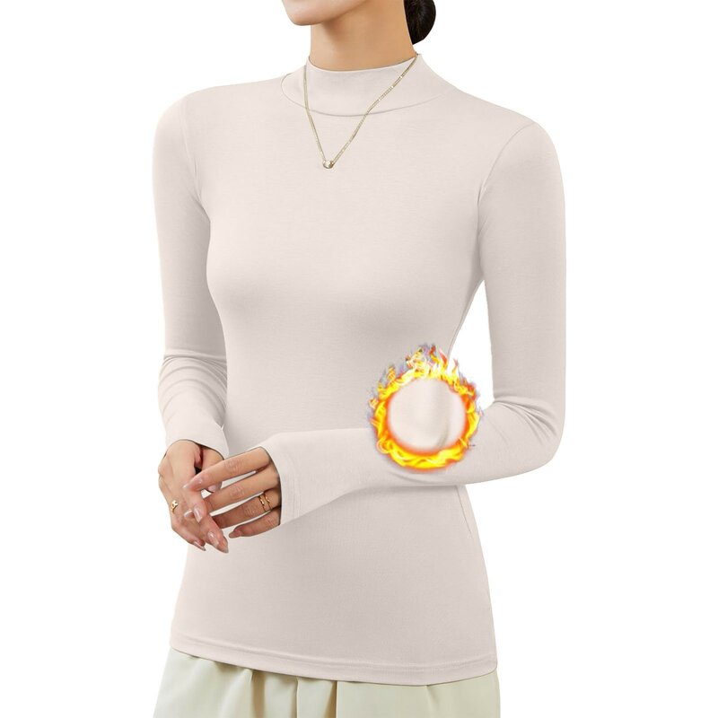 Pulower z golfem damska koszula z golfem z długim rękawem damska obcisła koszulka termiczna dopasowana podstawowa bluzka stojący kołnierz