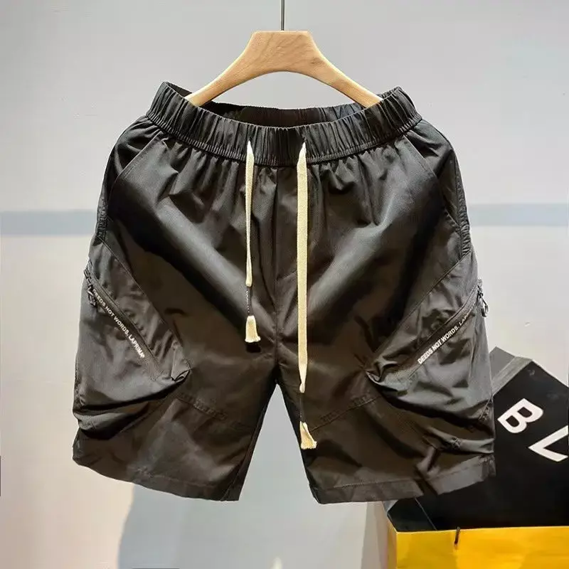 Krótkie spodnie męskie solidne z zamkiem błyskawicznym czarne męskie szorty Cargo Streetwear, które są popularne stroch bawełniane ubrania szerokie Homme Y2k