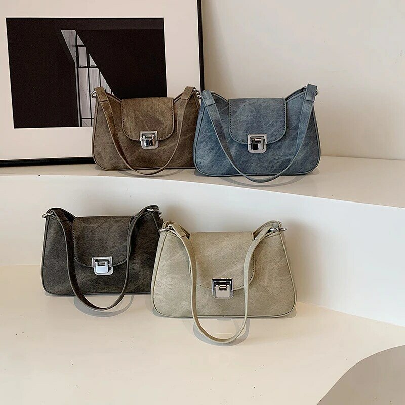 Tas sadel kulit Pu untuk wanita, 2024 Fashion kecil warna Solid tas selempang wanita tas bahu tas tangan dan dompet sederhana
